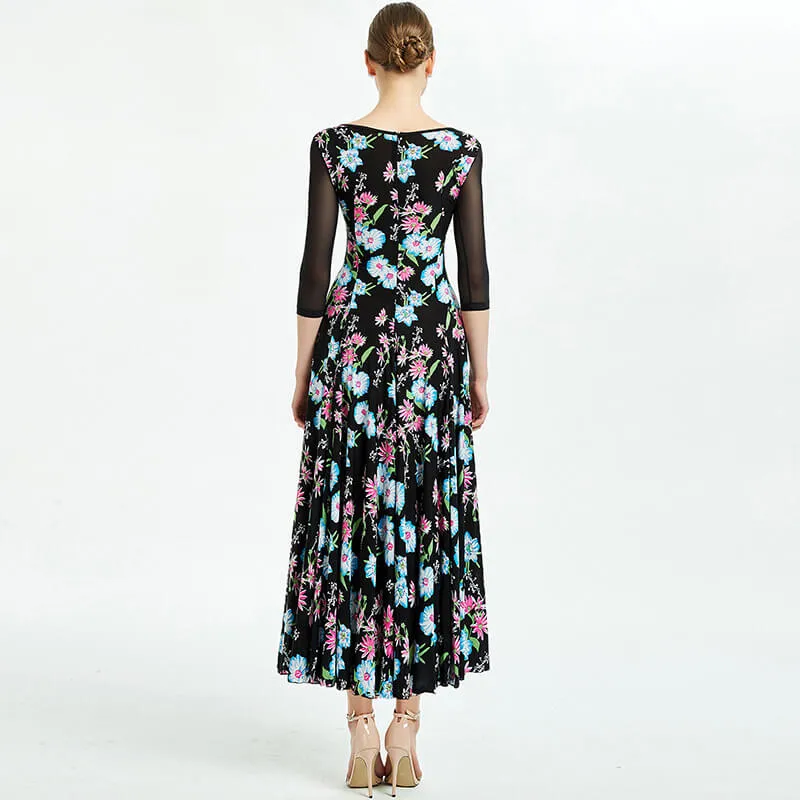 Draped Boat Neck 3/4 Length Sleeve Dress
