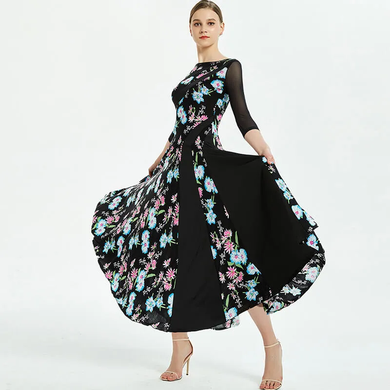 Draped Boat Neck 3/4 Length Sleeve Dress