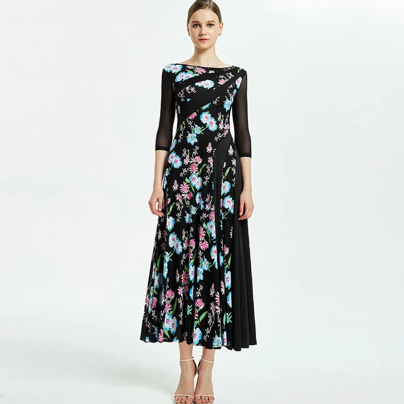Draped Boat Neck 3/4 Length Sleeve Dress