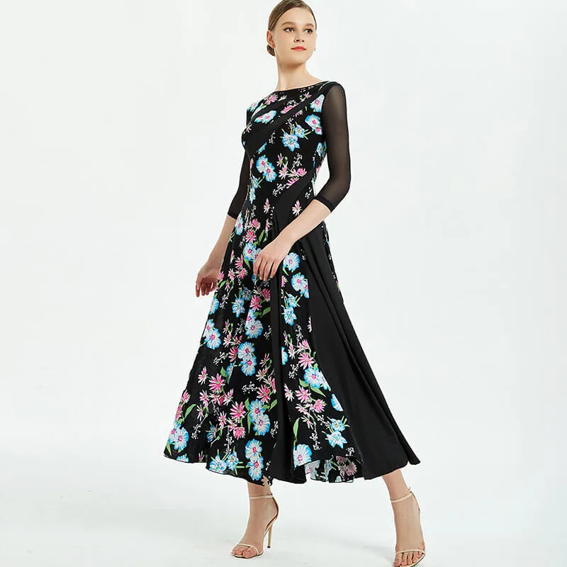 Draped Boat Neck 3/4 Length Sleeve Dress