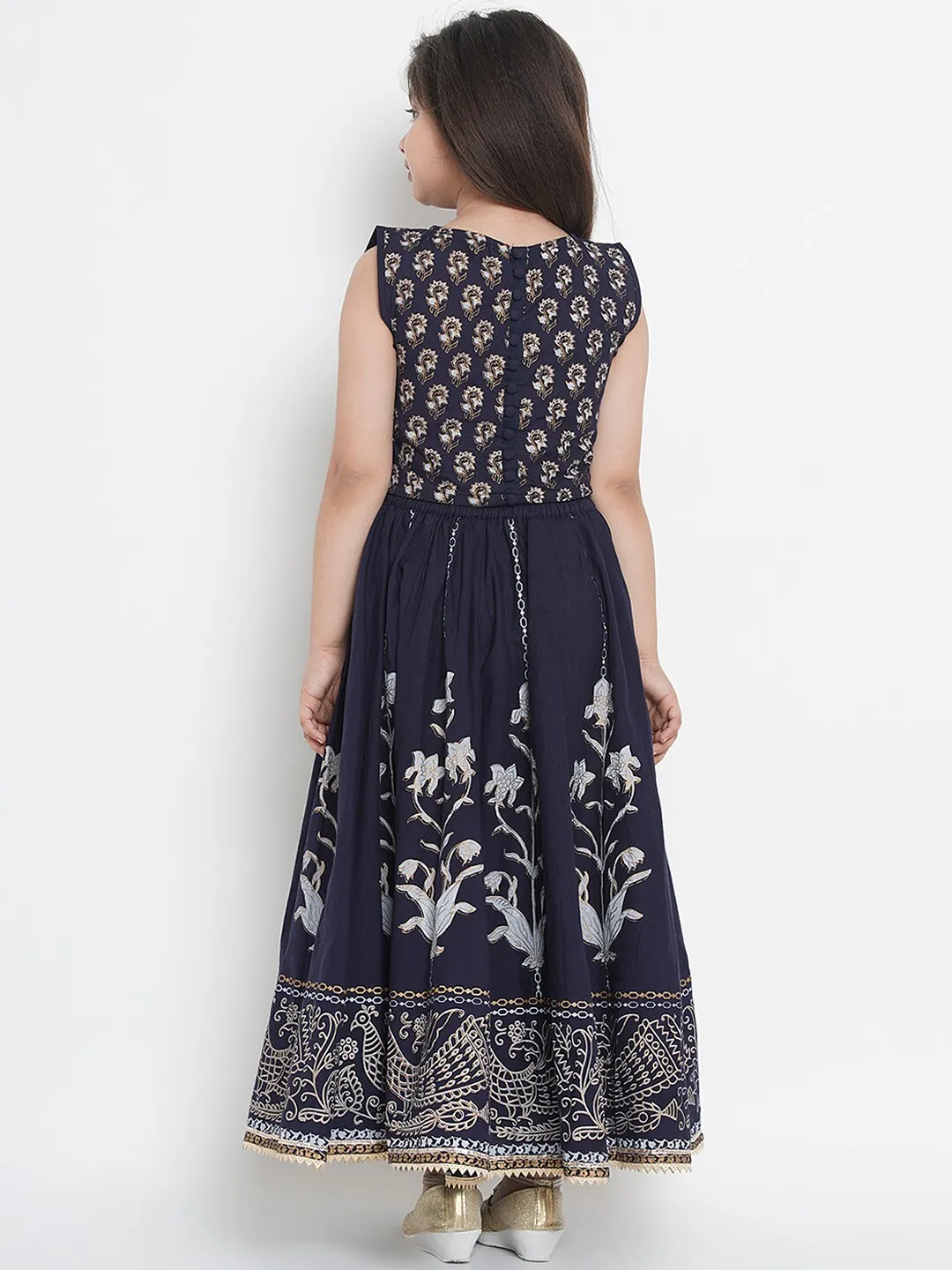 Girls Navy Blue Ready To Wear Lehenga With Blouse - Bitiya By Bhama