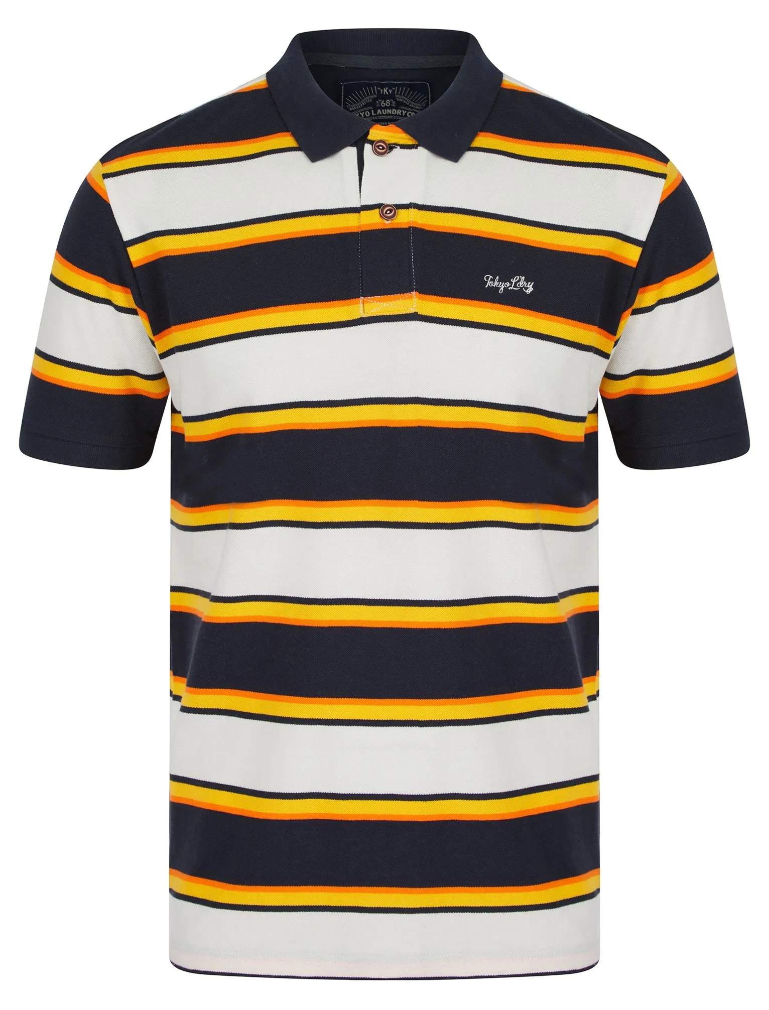Rilo Striped Cotton Pique Polo Shirt in Snow White - Tokyo Laundry